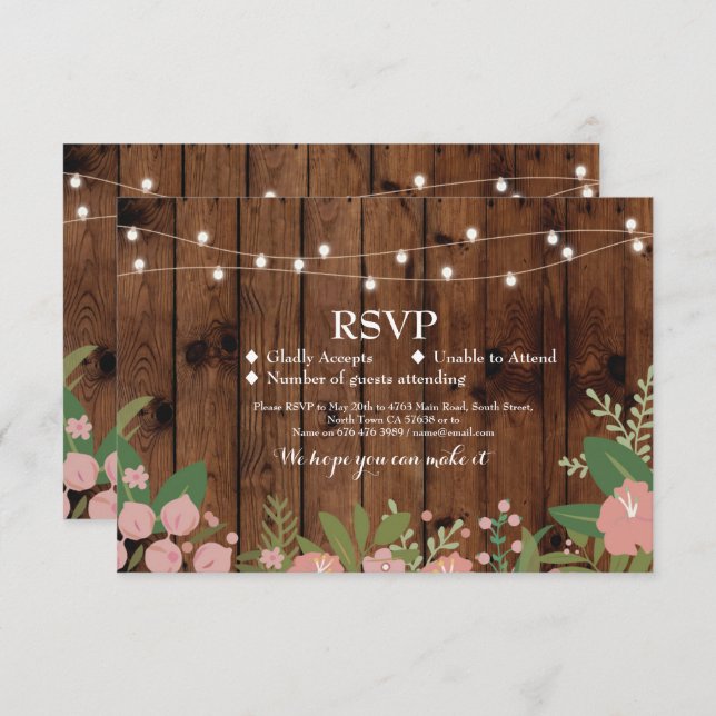 Cartes d'invitation de mariage rustique en bois av (Devant / Derrière)