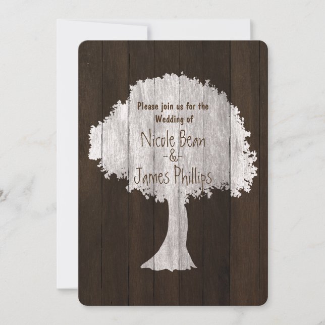 Cartes d'invitation de mariage rustique en bois et (Devant)