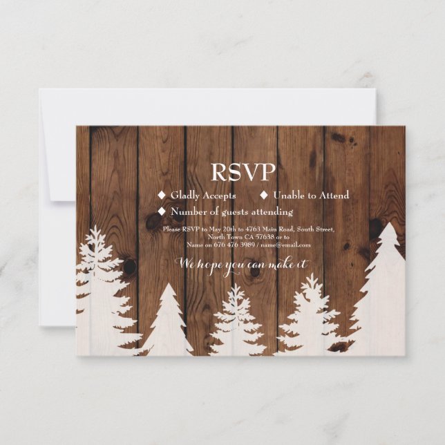 Cartes d'invitation de mariage rustique en bois po (Devant)