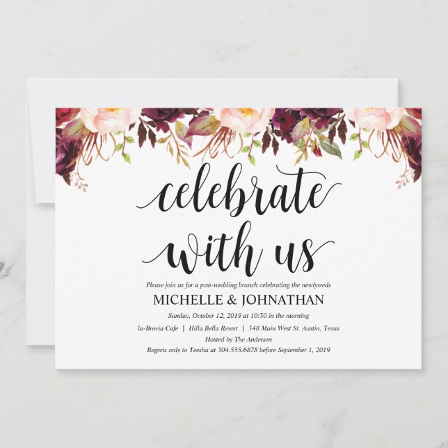 Cartes d'invitation de mariage rustique en Bourgog (Devant)