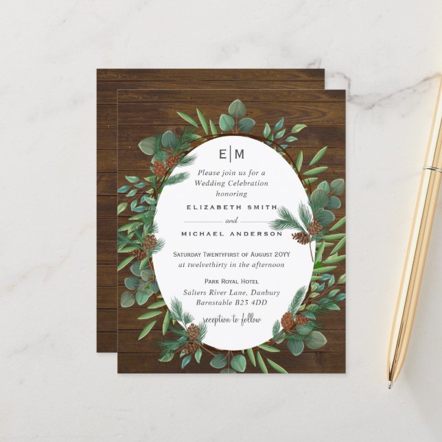 Cartes d'invitation de mariage rustique et champêt (Devant/Arrière en situation)