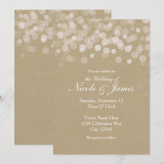 Cartes d'invitation de mariage rustiques simples e (Devant / Derrière)