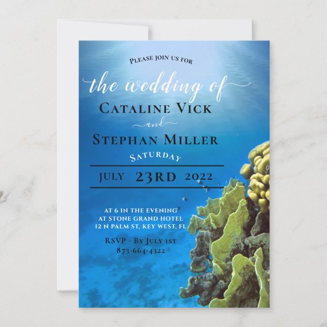 Cartes d'invitation de mariage sous la mer (Devant)