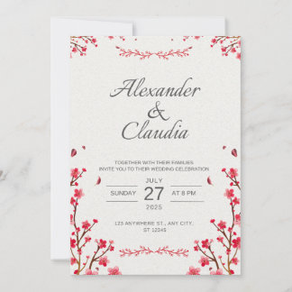 Cartes d'invitation de mariage style fleurs japona
