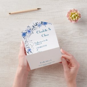 Cartes d'invitation de mariage tout-en-un à fleurs