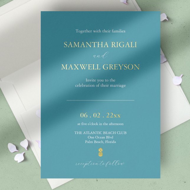 Cartes d'invitation de mariage turquoise bleu de c (wedding invitation vibrant pink and gold foil minimalistic design. )