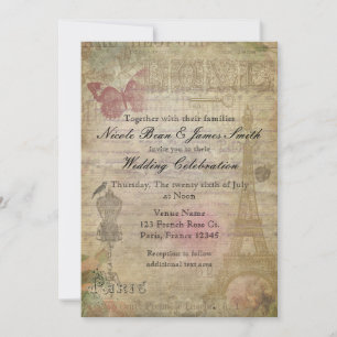 Cartes d'invitation de mariage vintage chic Paris