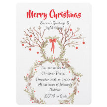 Cartes d'invitation de Noël à l'aquarelle élégante