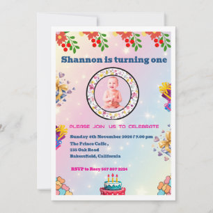 Cartes d'invitation de premier anniversaire floral