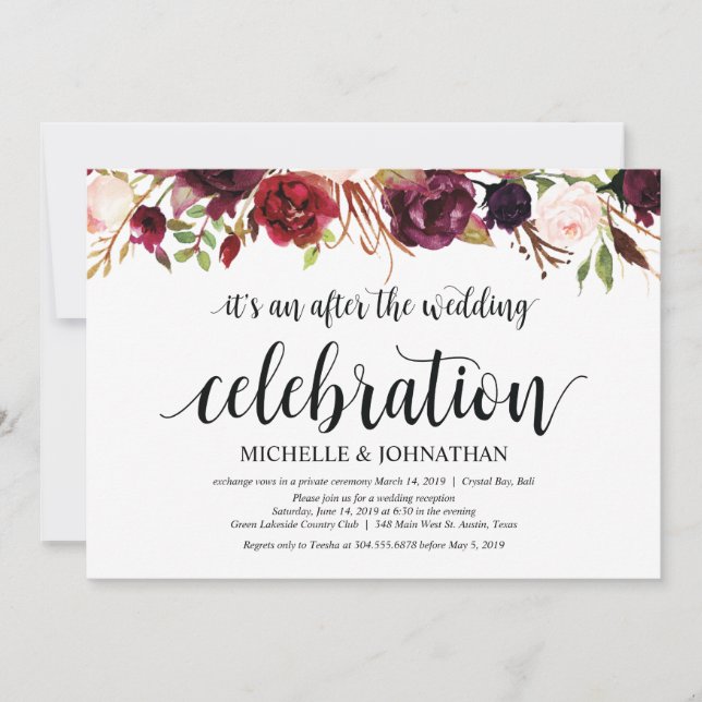 Cartes d'invitation de réception de mariage champê (Devant)