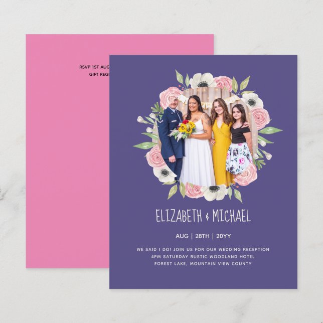 Cartes d'invitation de réception de mariage PHOTO  (Devant / Derrière)