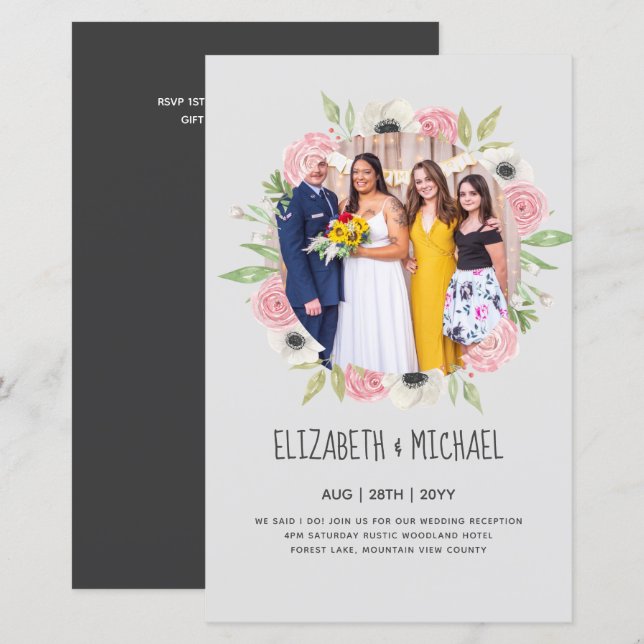 Cartes d'invitation de réception de mariage PHOTO  (Devant / Derrière)