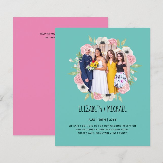 Cartes d'invitation de réception de mariage PHOTO  (Devant / Derrière)