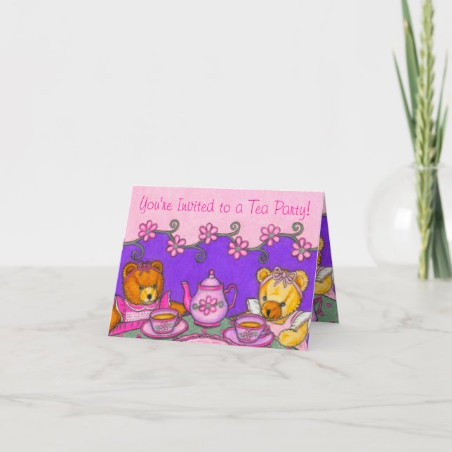 Cartes d'invitation de thé d'ours de nounours (Devant)