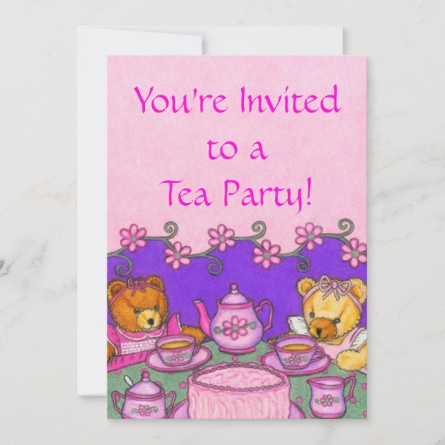 Cartes d'invitation de thé d'ours de nounours (Devant)