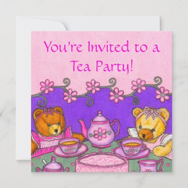 Cartes d'invitation de thé d'ours de nounours (Devant)