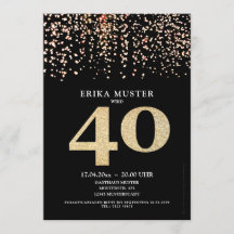 Cartes d'invitation design or noir 40 ans