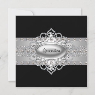 Cartes d'invitation Diamants Perles Noires pour Qu
