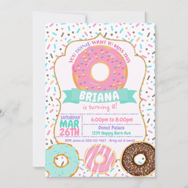 Cartes d'invitation Donut, invitations Donut Rose  (Devant)