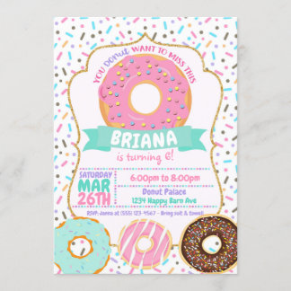 Cartes d'invitation Donut, invitations pastel doré