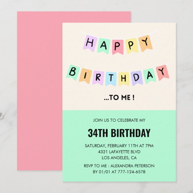Cartes d'invitation drôles pour 34e anniversaire B (Devant / Derrière)
