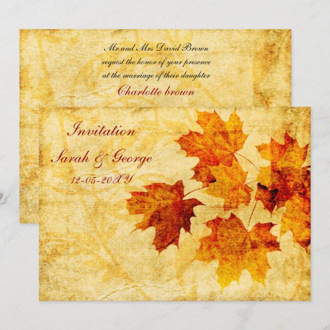 Cartes d'invitation du mariage de automne (Devant / Derrière)