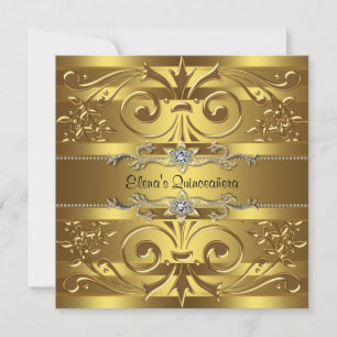 Cartes d'invitation Elégantes en Or pour Quinceañe