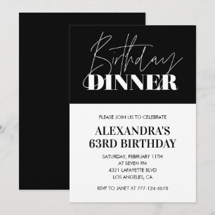 Cartes d'invitation élégantes noires pour 63ème an