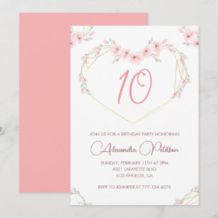 Cartes d'invitation élégantes pour 10 ans Fleurs r