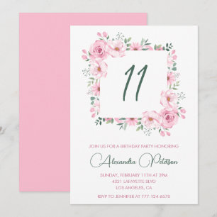 Cartes d'invitation élégantes pour 11 ans Floral R