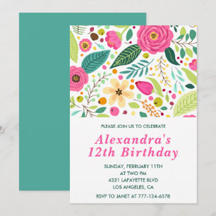 Cartes d'invitation élégantes pour 12 ans Fleuries