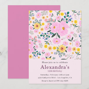 Cartes d'invitation élégantes pour 13 ans Fleurs r