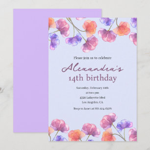 Cartes d'invitation élégantes pour 14 ans Boho Flo