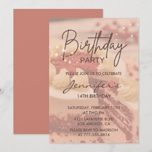 Cartes d'invitation élégantes pour 14 ans Cake Chi