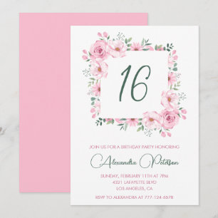 Cartes d'invitation élégantes pour 16 ans Floral R