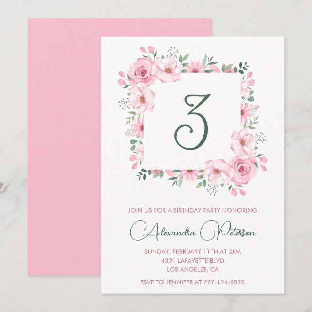 Cartes d'invitation élégantes pour 3ème anniversai (Devant / Derrière)