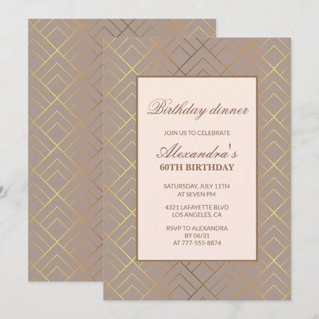 Cartes d'invitation élégantes pour 60 ans dîner d' (Devant / Derrière)