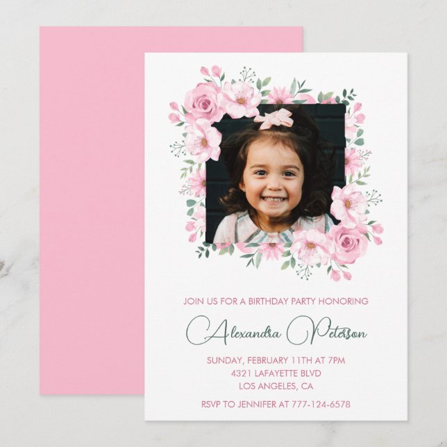 Cartes d'invitation élégantes pour 7ème anniversai (Devant / Derrière)