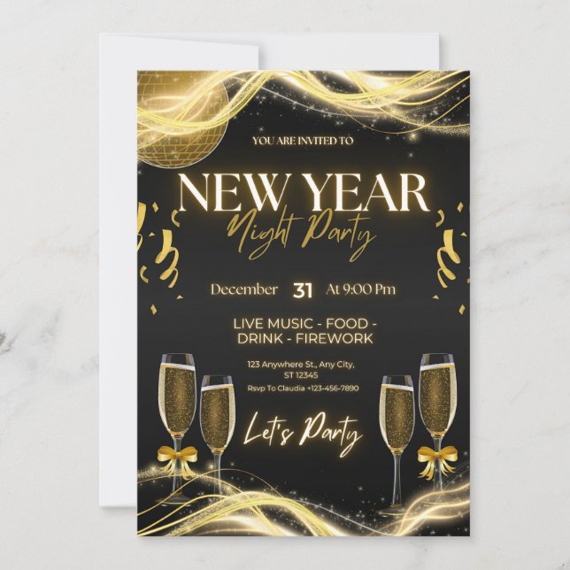 Cartes d'invitation élégantes pour la soirée du No (Devant)