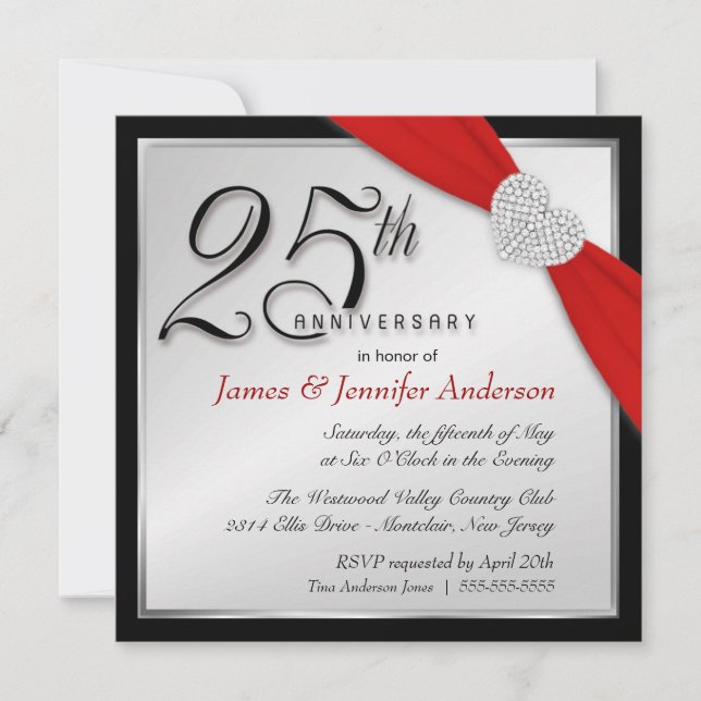 Cartes d'invitation élégantes pour les 25 ans d'an (Devant)