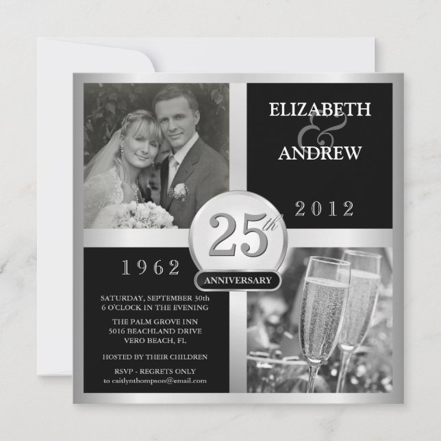 Cartes d'invitation élégantes pour les 25 ans de m (Devant)
