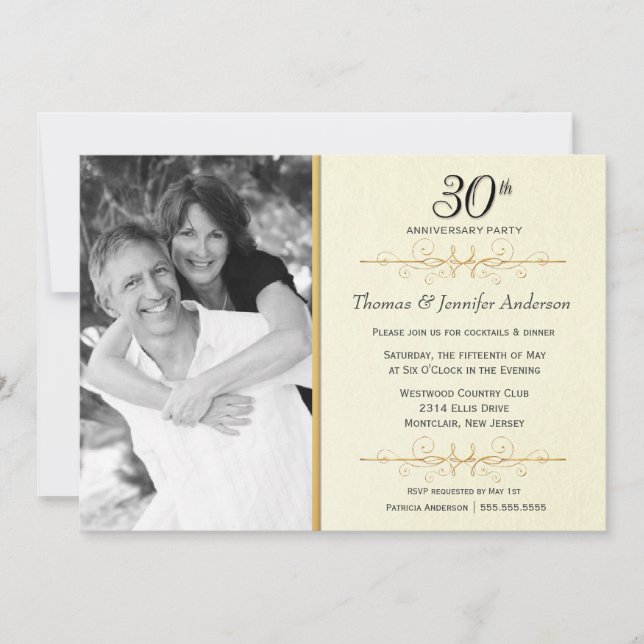 Cartes d'invitation élégantes pour les 30 ans de m (Devant)