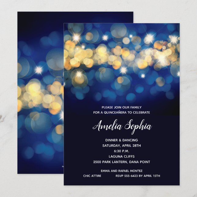 Cartes d'invitation élégantes pour Quinceañera en  (Devant / Derrière)