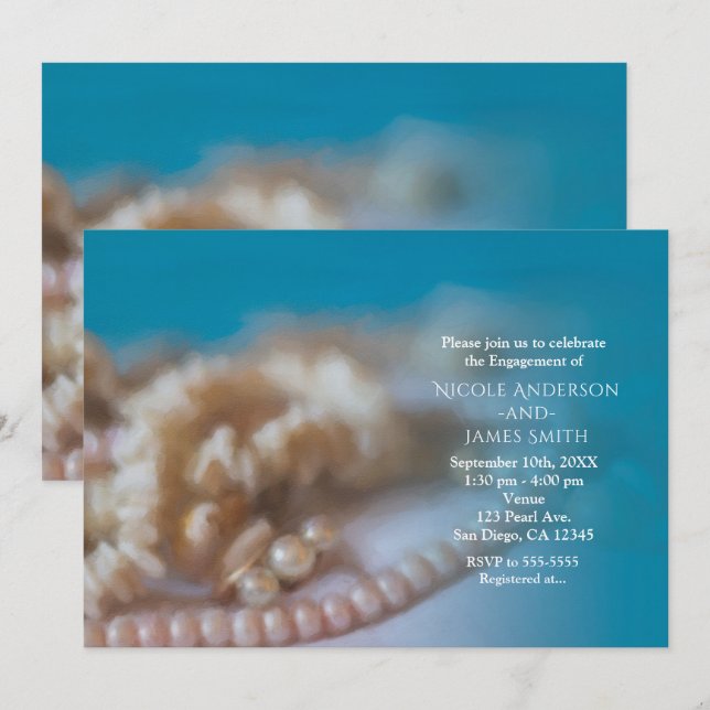 Cartes d'invitation élégantes Shells & Pearls pein (Devant / Derrière)