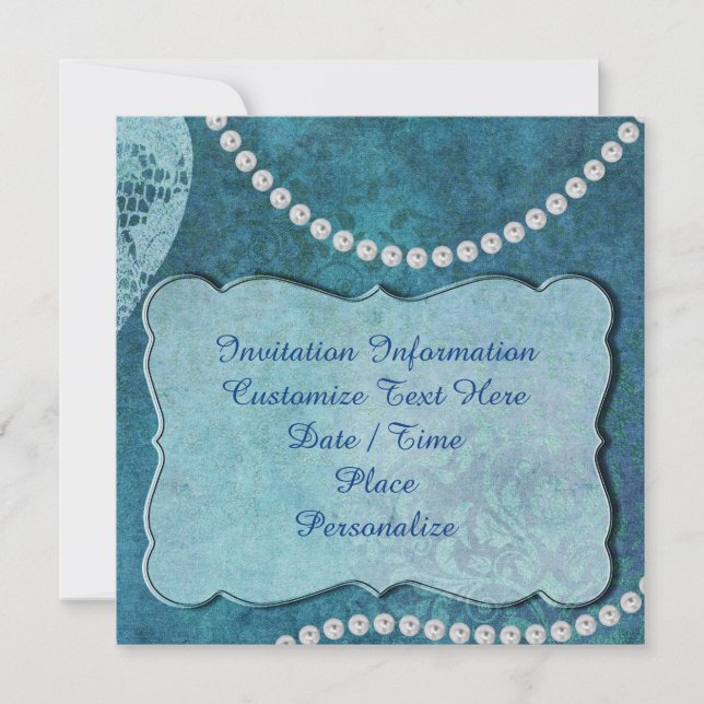 Cartes d'invitation et d'annonce Perles Bleues Élé (Devant)