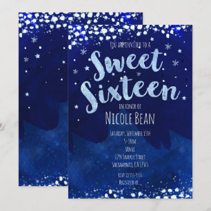 Cartes d'Invitation Étoilées Sweet 16 Bleu Hiver M