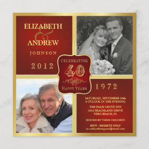 Cartes d'invitation fantaisie vintage 40e annivers
