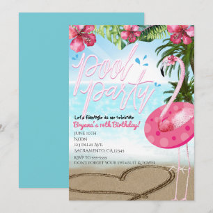 Cartes d'invitation FÊTE AU BORD DE LA PISCINE pou