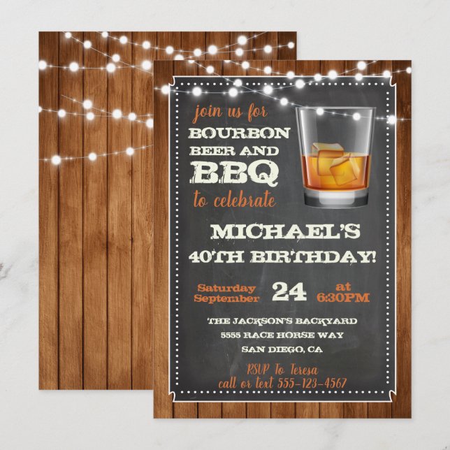 Cartes d'invitation Fête Bourbon Bière & BBQ (Devant / Derrière)