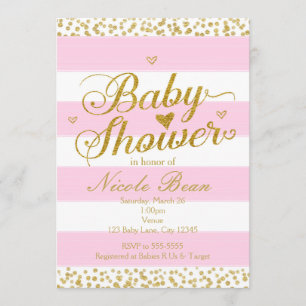 Cartes d'invitation Fille pour BABY SHOWER Rose Bl